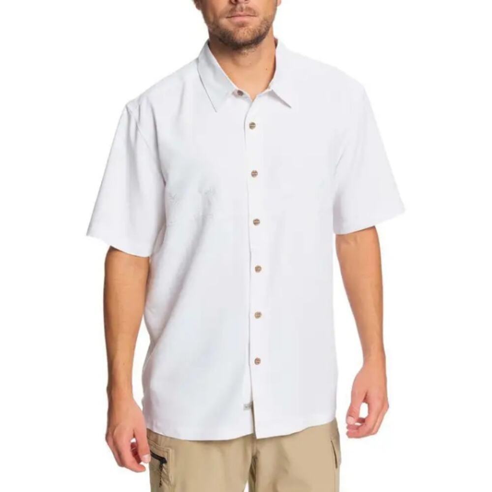 Quiksilver Waterman Men's White Tahiti Palms 4 Short Sleeve Shirt Size L